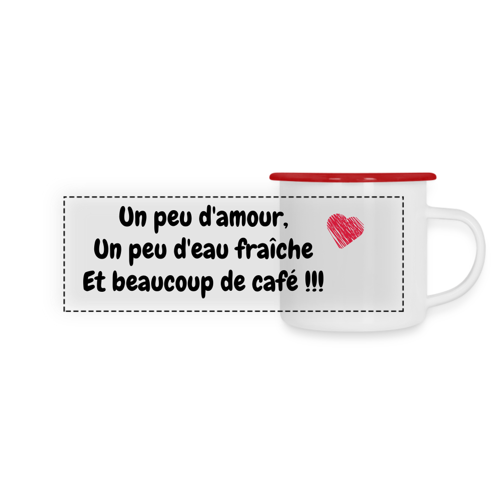 Mug panoramique émaillé - blanc/rouge