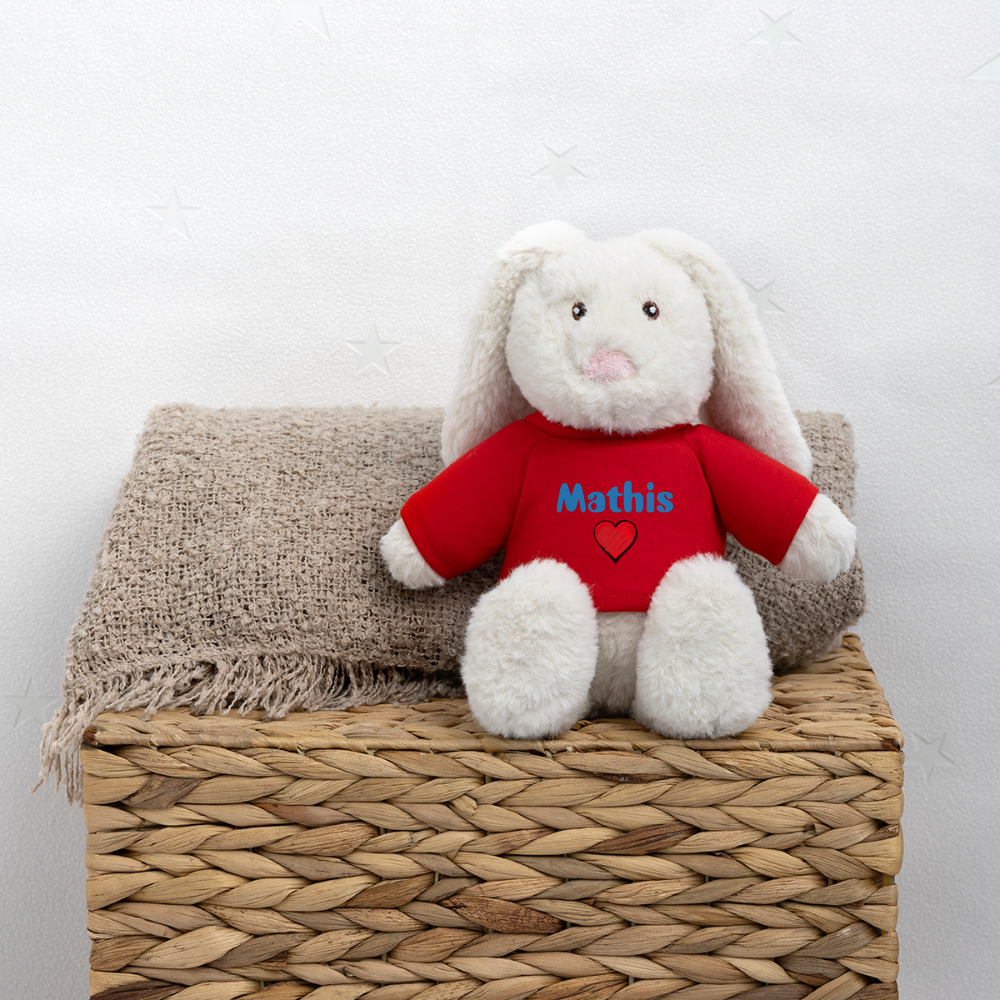 Lapin en peluche recyclé MiniFeet® Crème - rouge