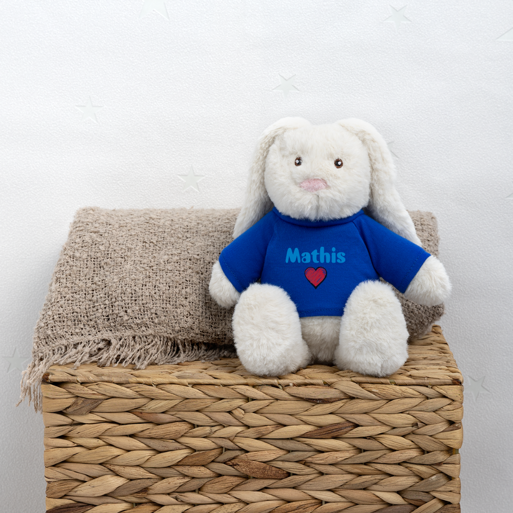 Lapin en peluche recyclé MiniFeet® Crème - bleu roi