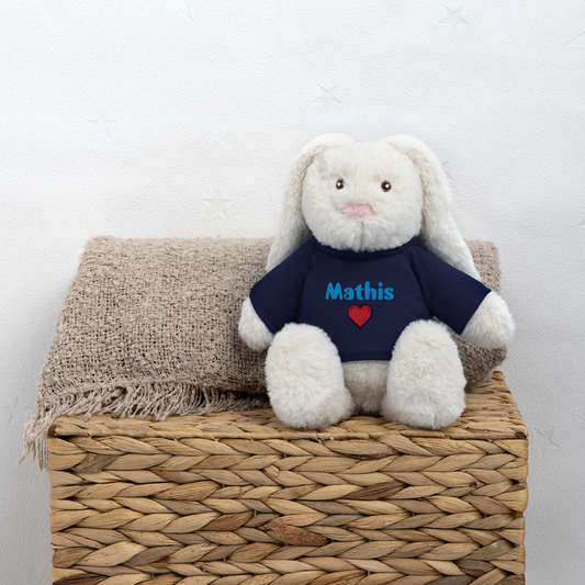 Lapin en peluche recyclé MiniFeet® Crème - bleu marine